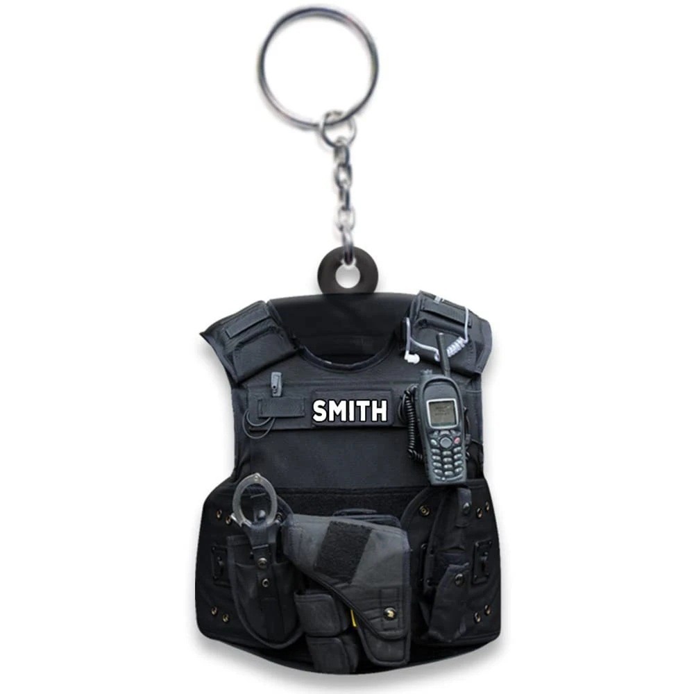 Nuevos productos transfronterizos policía regalo llavero decoración acrílico plano para hombres y mujeres mochila colgante creativo llavero