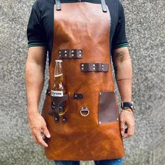 屋外バーベキューエプロンpu革ピクニックbbqボトルカバー多機能油汚れ防止作業エプロンメーカー卸売り