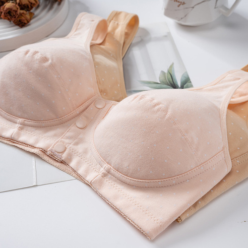 Panili's new solid color polka dot pure cotton front-button bra vest style mother's bra plus size nursing bra for women