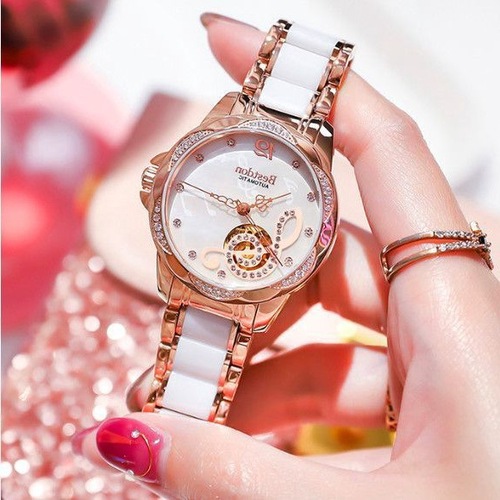 Swiss women's mechanical watch, fully automatic, waterproof, niche, light luxury, good-looking and elegant