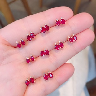 Fubei Diamond Jewelry [18K Gold Inlaid Natural Ruby ​​Diamond Earrings] Stone Weight 0.5Ct, 2 Diamonds