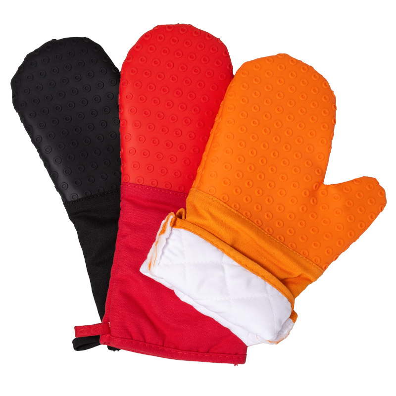 Nuevo algodón y engrosamiento aislamiento térmico anti-escaldado antideslizante de alta temperatura resistente horno de microondas para hornear cocina guantes de silicona