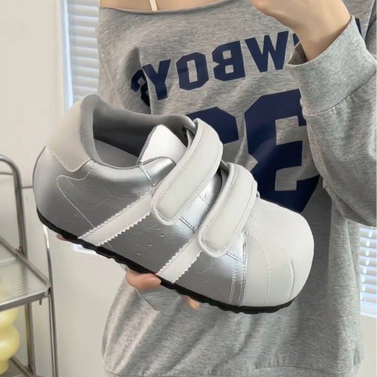 魔术贴贝壳头德训面包鞋女2025秋季新款百搭内增高休闲运动小板鞋|undefined