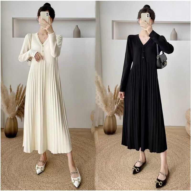 Maternity dress for spring and autumn, plus size, loose fit, covers the belly, knitted sweater dress, stylish autumn outfit, autumn and winter women's dress