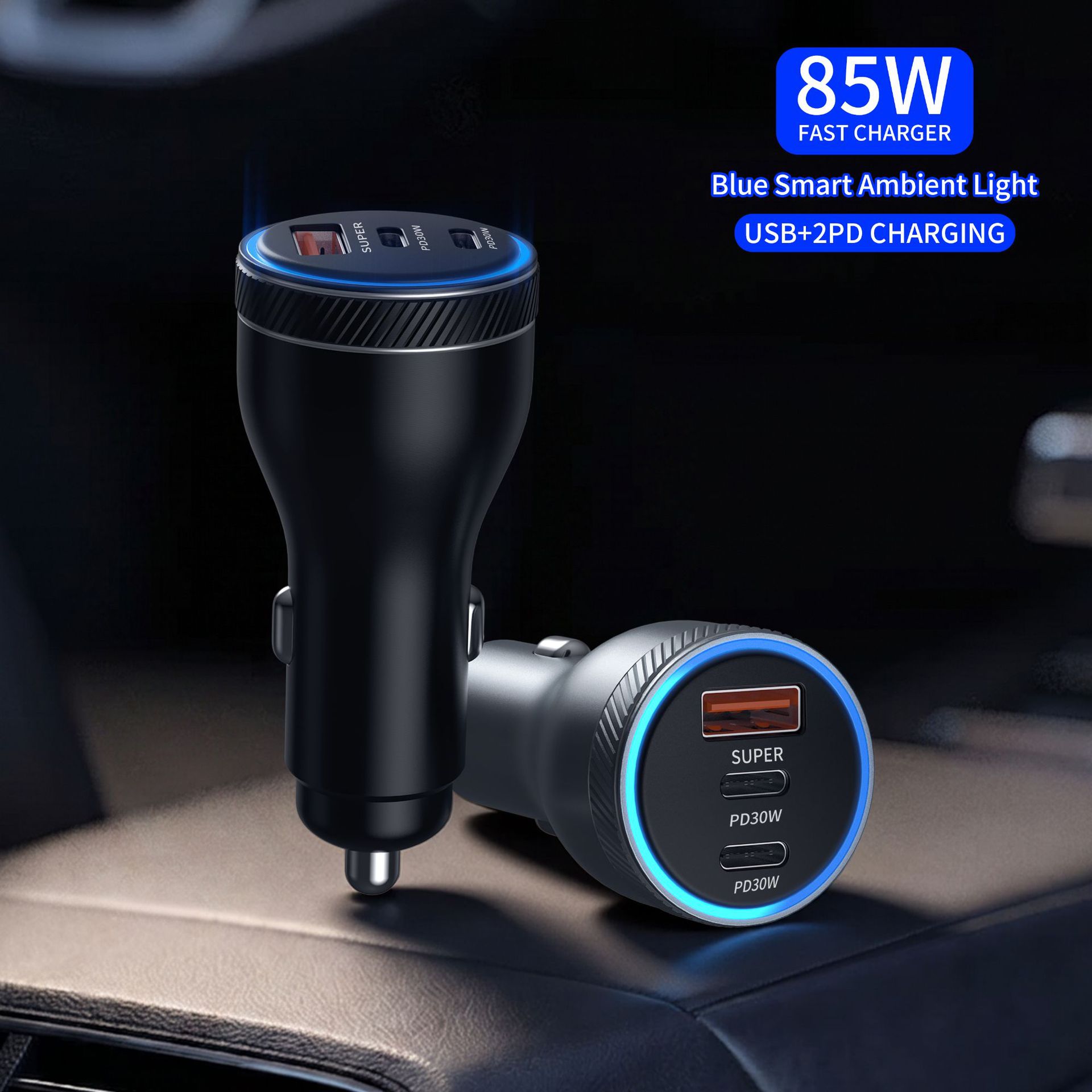 85W Aluminum Alloy Car Charger USB+Dual PD Multi-port Smart Cigarette Lighter One-to-Three Mobile Phone Fast Charging Car Charger
