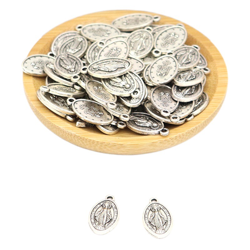 Wholesale and retail cross-border supply necklace bracelet pendant oval retro rosary accessories metal jewelry pendant