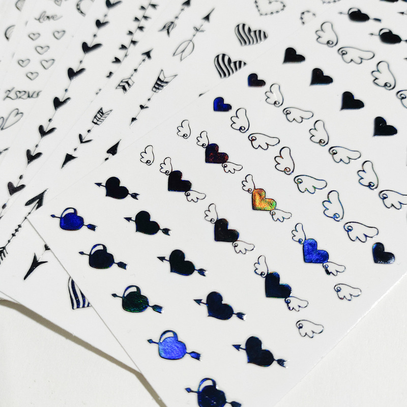 Yimei factory New Design blue black gold nail art stickers fashion love decorative nail stickers cross-border wholesale