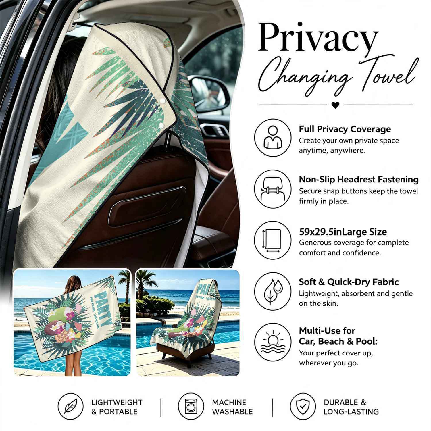 Summer bath towel and car seat cover 2-in-1, ultra-fine fiber outdoor beach and car dual-use universal seat cushion