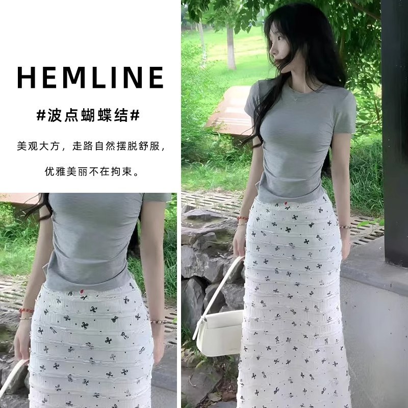 白色蝴蝶结包臀裙女夏季2025新款高腰显瘦鱼尾裙小个子A字半身裙|undefined