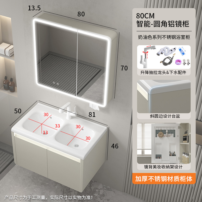Acero inoxidable doble cajón impermeable doble lavabo lavabo baño combinado lavabo cerámico lavabo integral image 12
