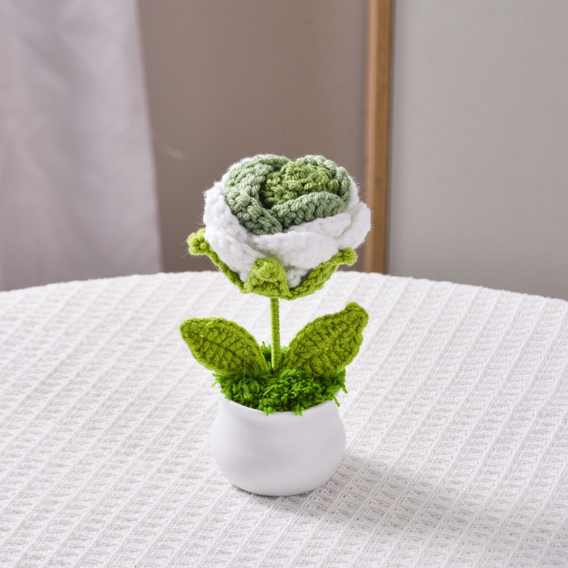 完成品卒業シーズンバラ鉢植え毛糸手編みプレゼント|undefined