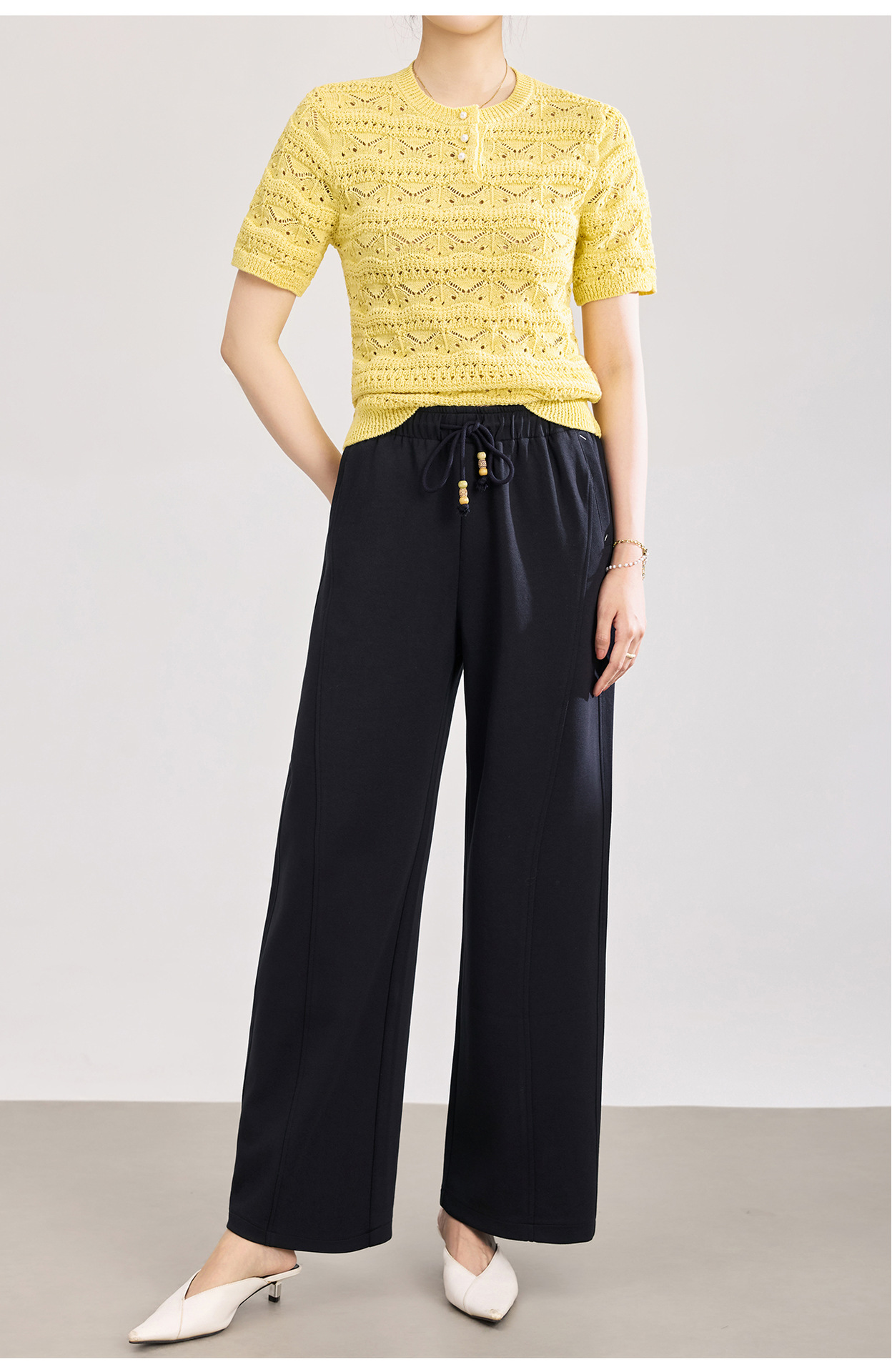 Quần culottes nữ ống rộng cạp thun dây rút vải mềm rủ — màu sắc chi tiết 13