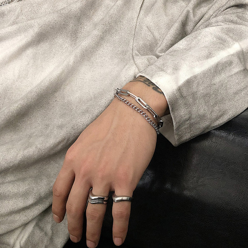Japanese and Korean multi-layer retro punk style titanium steel women's chain bracelet, Ins fashion, trendy, versatile, personalized bracelet accessories, wholesale