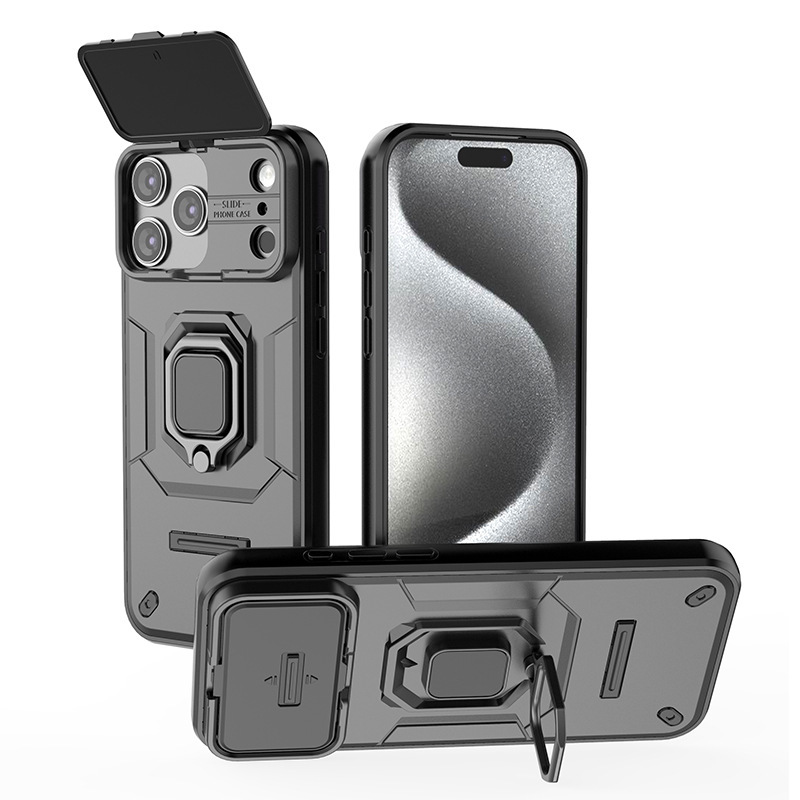 Suitable for Iphone17Promax Battle Bear Mobile Phone Case Apple 16Pro Push Window 15 Bracket Anti-Fall Protective Cover