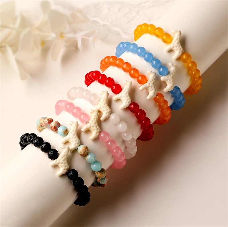 Amazon TEMU animal girafa pulsera elástica Shoushan piedra volcánica polvo de cristal cuentas pulseras WISH explosión