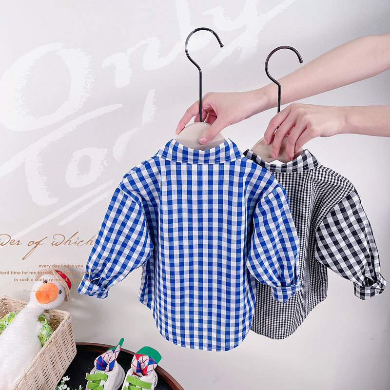 Camisa a cuadros para niños, primavera y otoño, camisa de manga larga de algodón puro para bebés, camisa holgada para niños, nueva ropa infantil para otoño 2025
