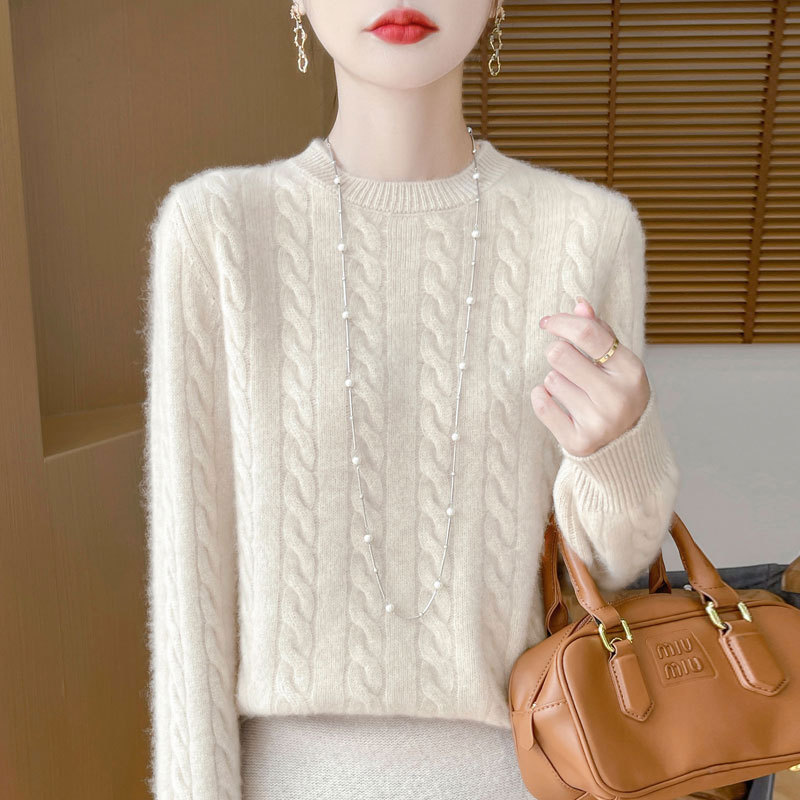 [Directly from the Manufacturer] Early Autumn New Round Neck Knitted Sweater Loose Slimming Look Jacquard Versatile Women's Bottoming Top