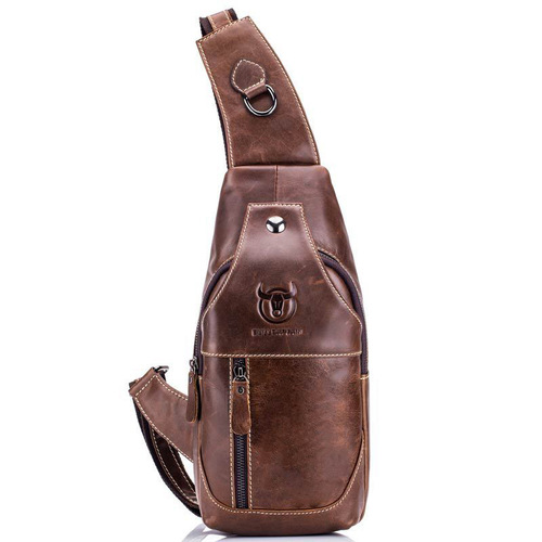BULLCAPTAIN Retro Men's Genuine Leather Shoulder Crossbody Chest Bag First Layer Cowhide Front Shoulder Bag Foreign Trade