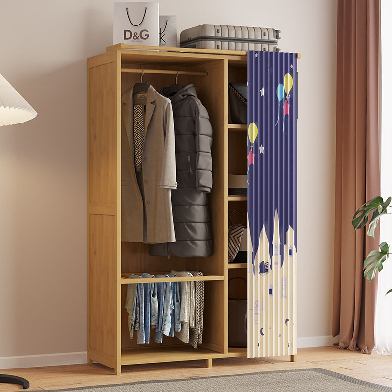 Closet Simple Bedroom Home Fabric Wardrobe Rental Room Children Combination Wardrobe Floor Wood Thick Modern Minimalist