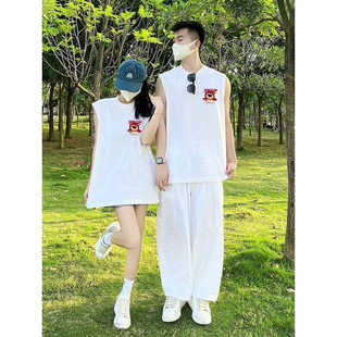 Couple's Sleeveless Vest 2024 New Summer T-Shirt Trendy Brand Internet Celebrity Super Popular Couple Style Ins Summer Short Sleeve