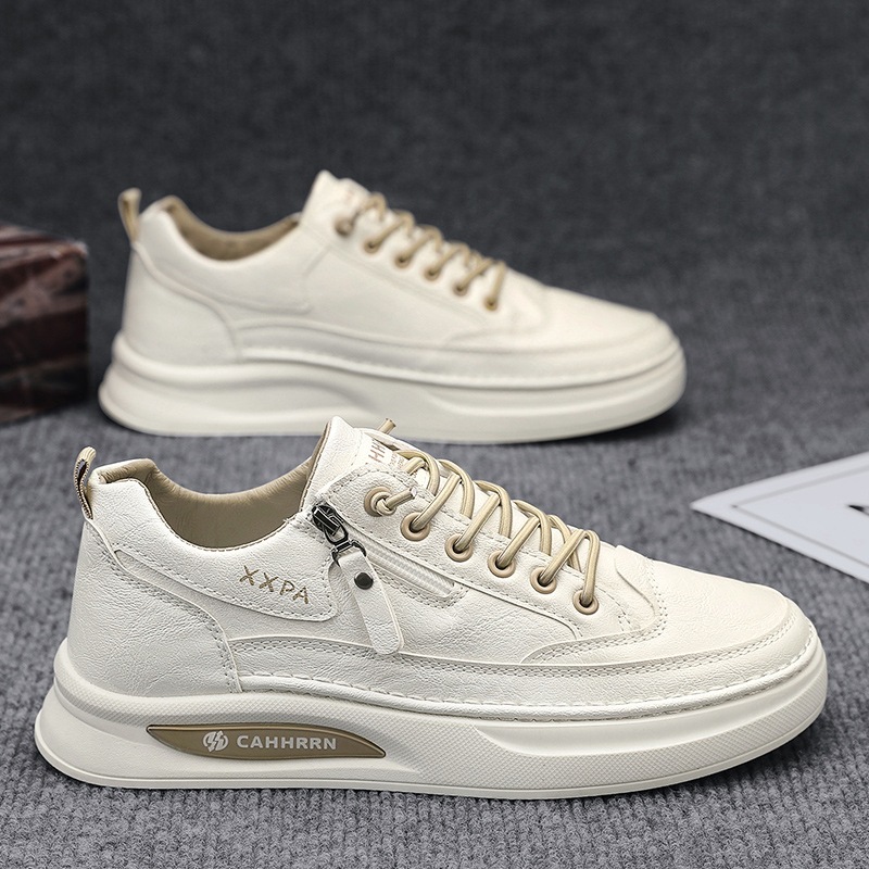 Zapatos de skate con cremallera para hombres zapatos blancos para estudiantes adolescentes primavera zapatos casuales para hombres 2025 nuevos zapatos de cuero para hombres