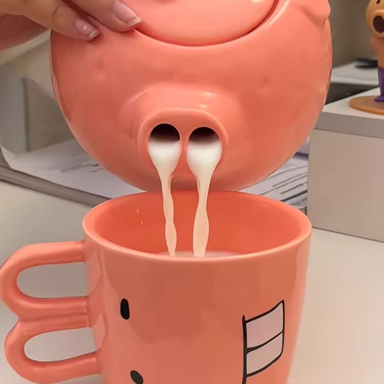 Cerrito cerámico tetera de agua divertida nariz de cerdo tetera de agua corriente para enviar a una amiga regalos de recitación taza de agua divertida cabeza de cerdo té