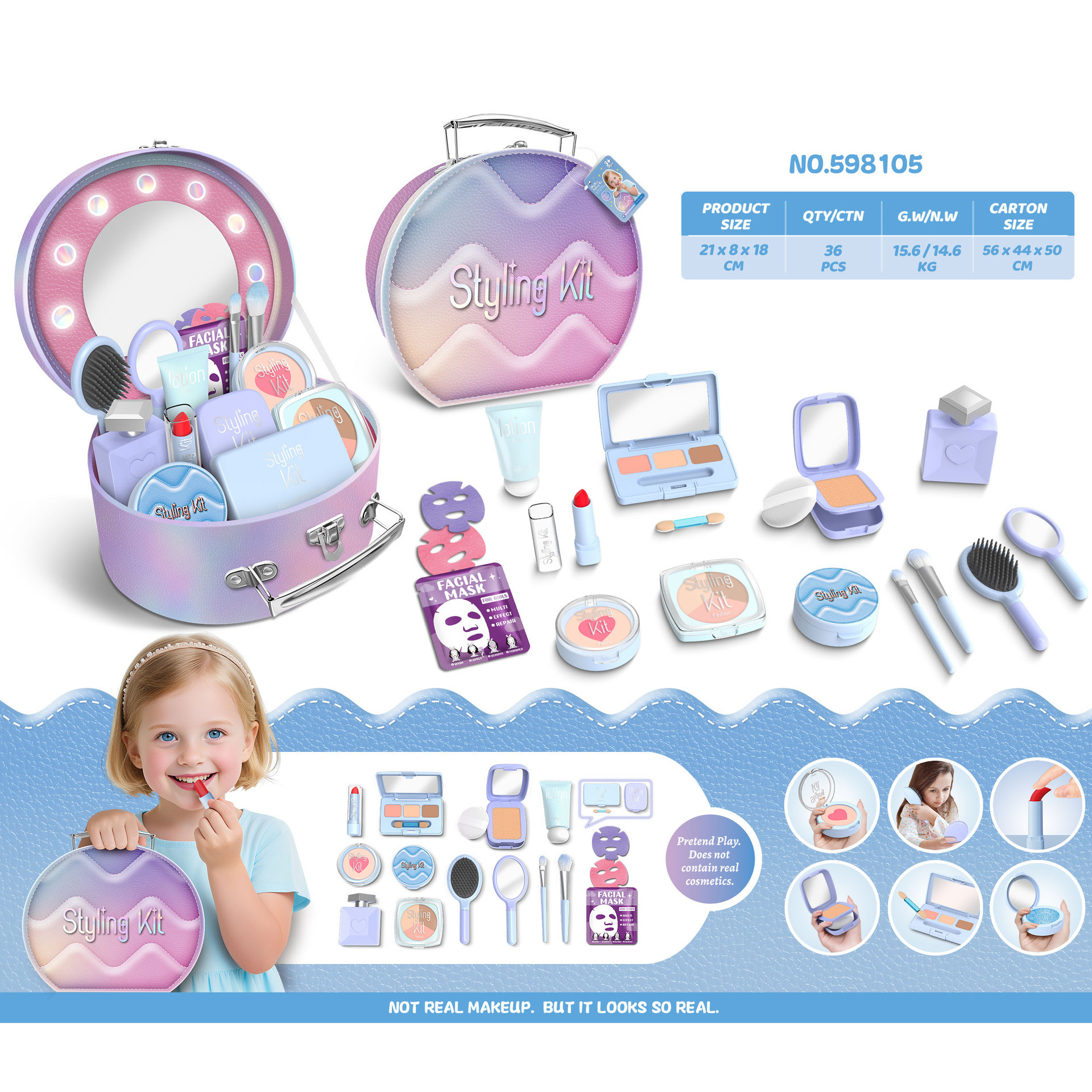 Niños y niñas transfronterizos vestidos de maquillaje conjunto de simulación de maquillaje accesorios herramientas de maquillaje para el hogar juguetes