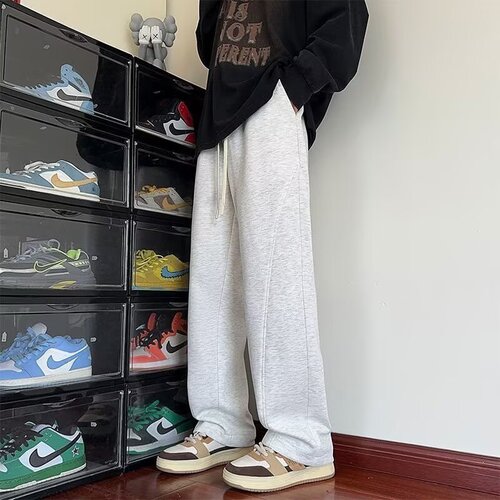 Men's light gray heavy-weight pants, men's autumn loose straight pants, casual wide-leg pants, sweatpants, 2025 new style