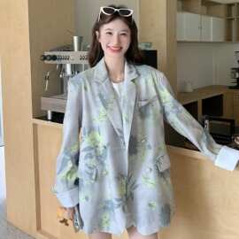 温柔风氛围感宽松气质印花西服女秋季新款高级感休闲显瘦西装外套