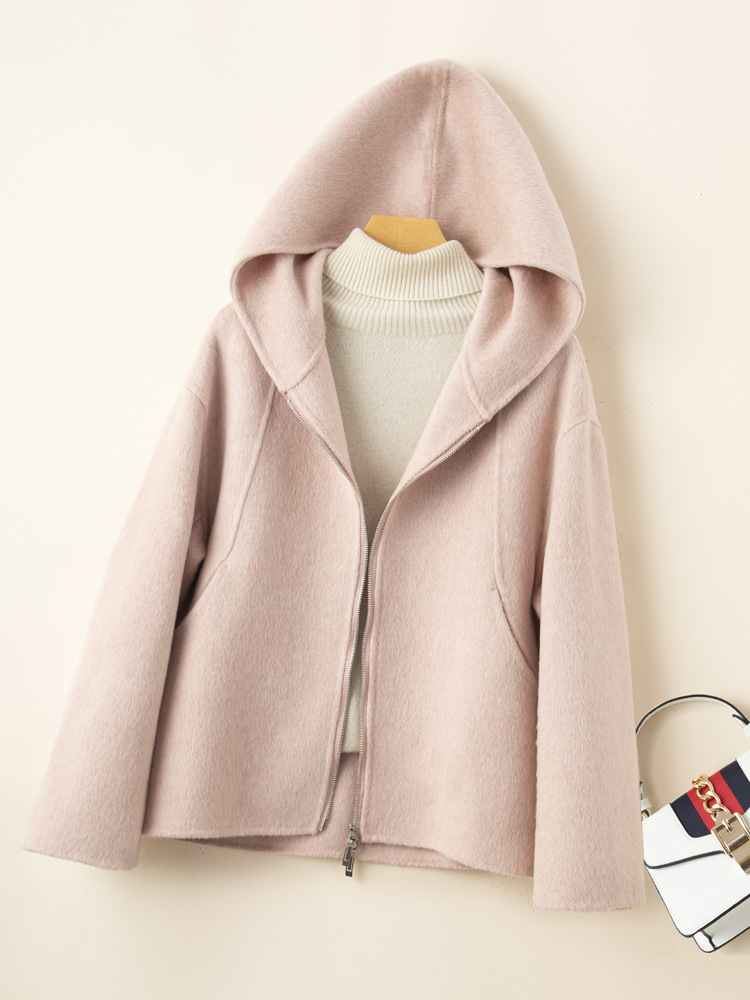 2026 Autumn and Winter New Pure Wool Woolen Coat for Women, Hooded Double-Sided Wool Coat, Loose Coat for Small People