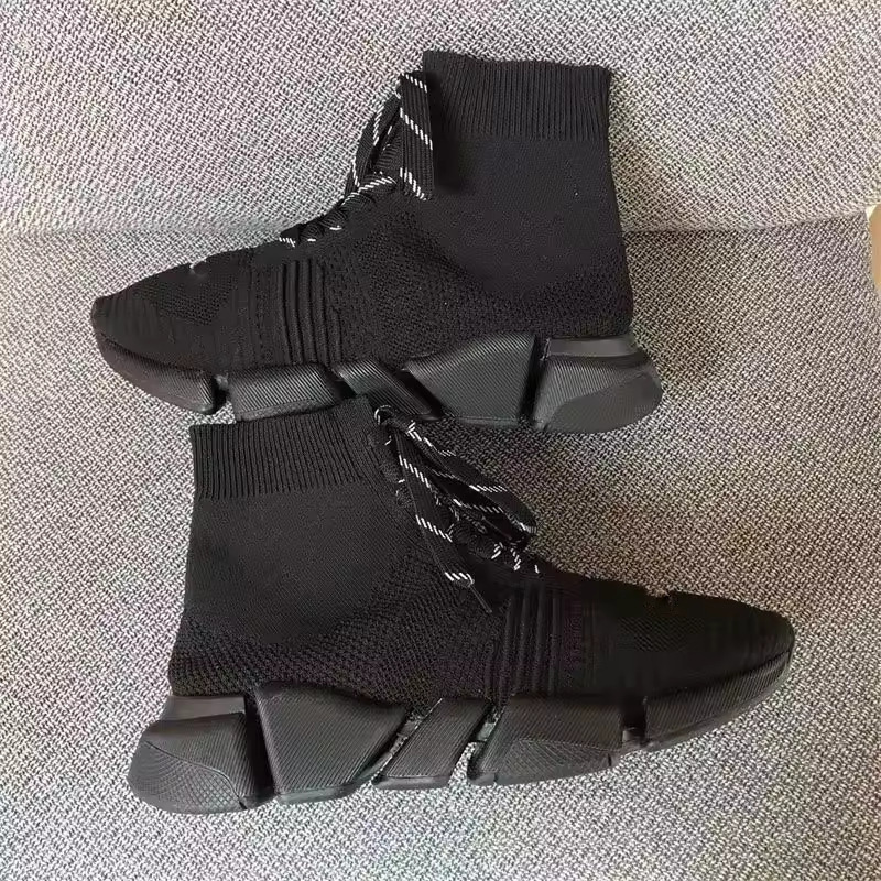 Cross-Border Wholesale Breathable Sports Shoes for Men and Women Paris Mid-Top Strap Socks Boots Knitted Elastic Socks Shoes Men's Shoes