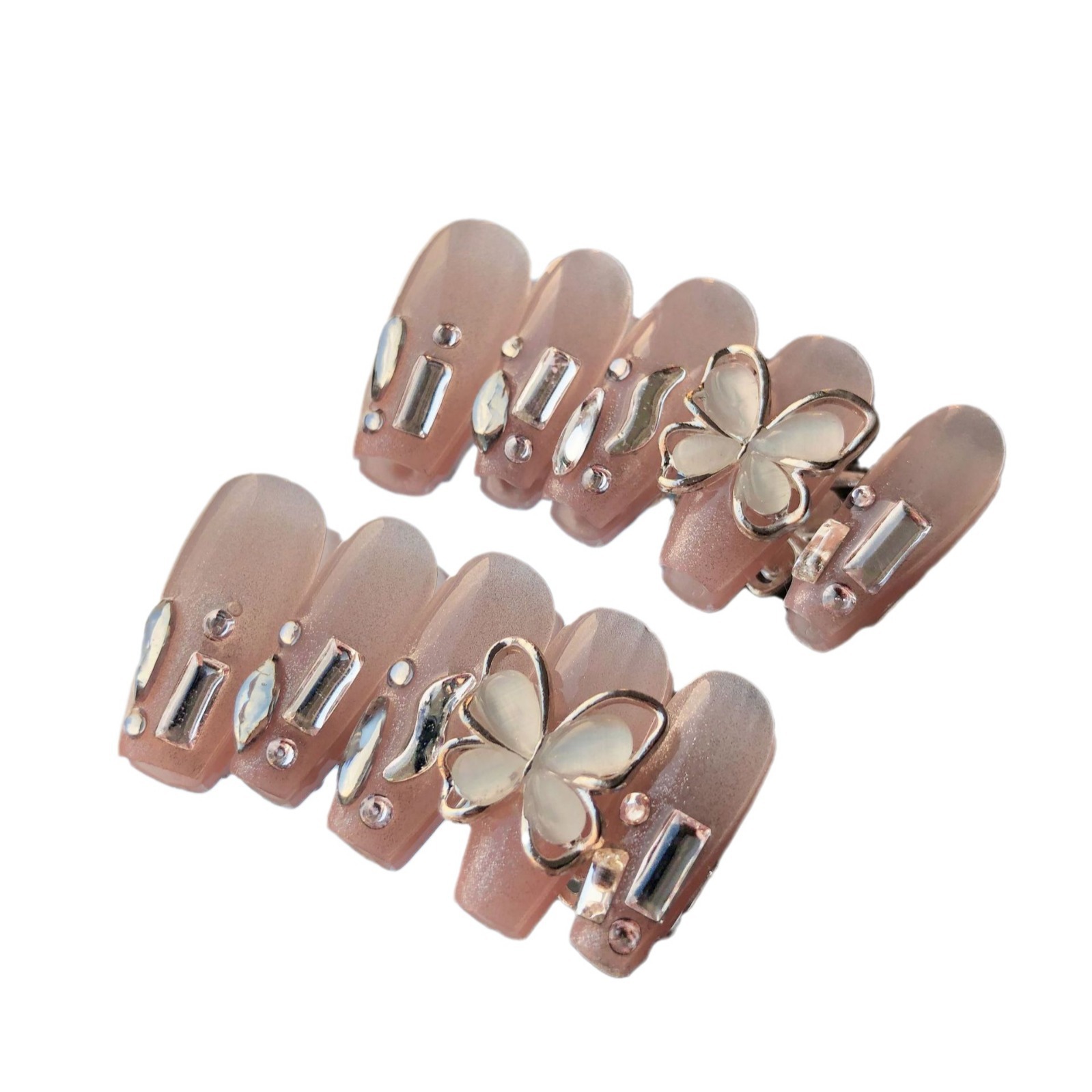 Yiyi Wu armadura hecha a mano, armadura de vestir, plataforma de mariposa de cristal de ojo de gato, pegatinas de uñas postizas calientes de estilo caliente Y2K