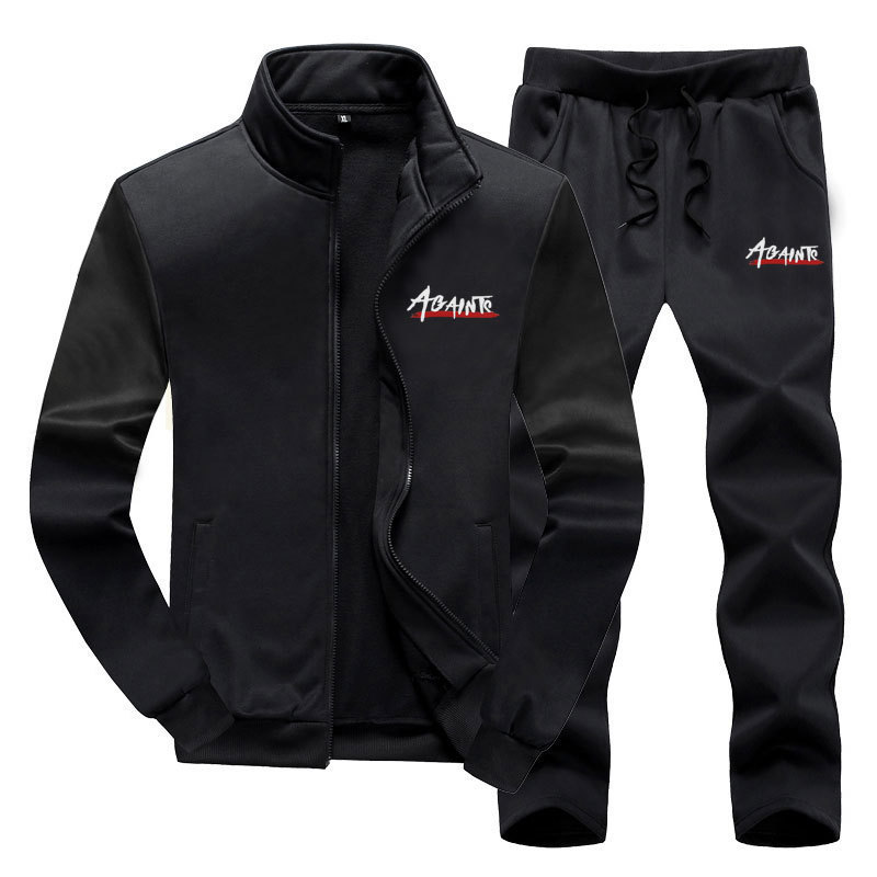 M-8XL Men's Two-piece Spring Sports Suit Velvet in Casual Two-piece Sweatshirt Long-sleeved Jacket Autumn