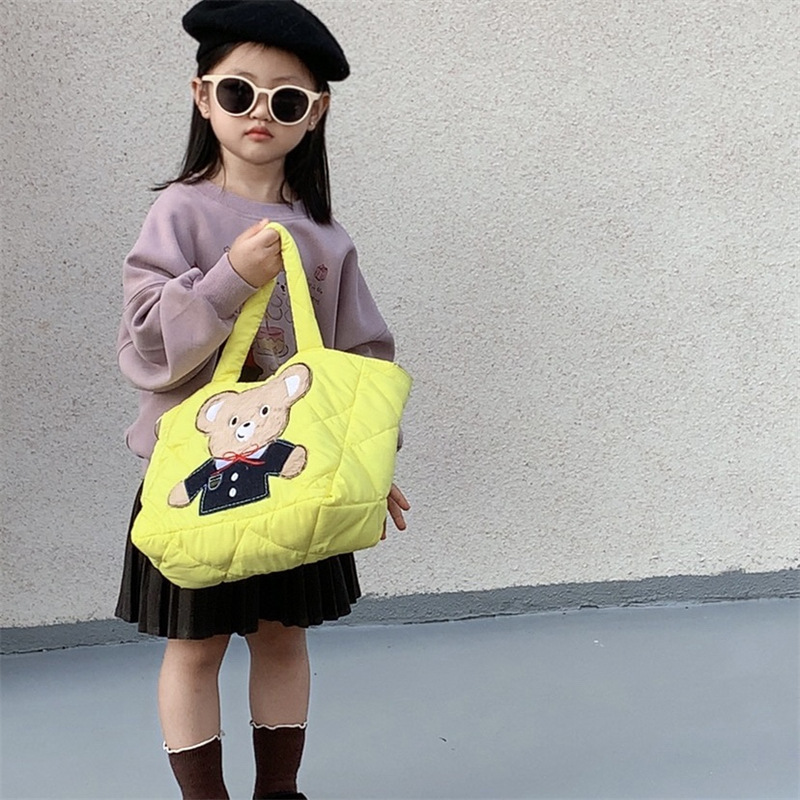 Moda coreana para niños y niñas bolsas de hombro de dibujos animados lindos osos bebés mochilas nuevas bolsas de algodón para niños de comercio exterior