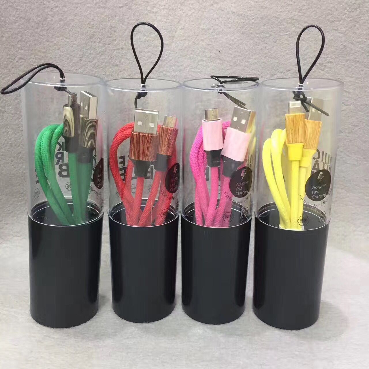 工厂批发usb数据线圆筒包装充电线高档透明高清圆桶罐水晶盒硬盒