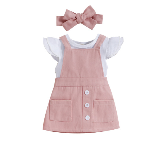 Baoxin cross-border children's clothing spring and summer Korean version of baby girl sister outfit pit strip cotton short-sleeved flower suspender skirt infant suit
