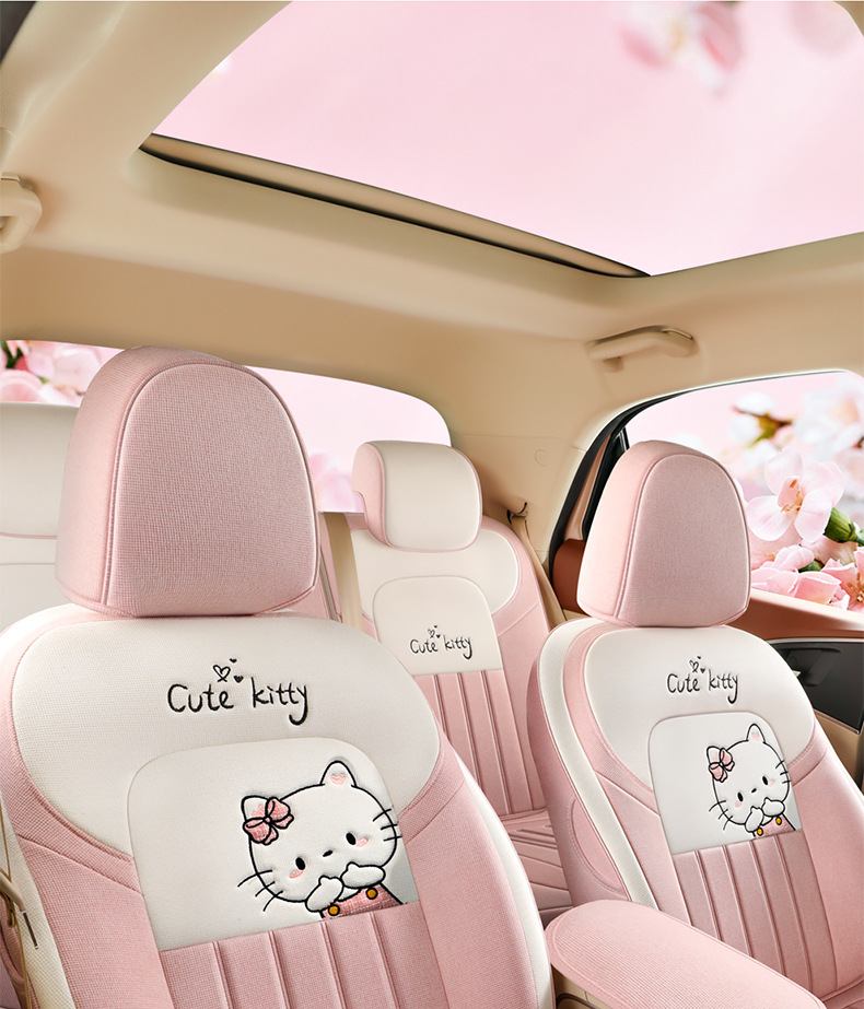 Four Seasons Universal Euler Good Cat Special Linen Car Seat Cover Full Cushion Cute Cartoon Women Cushion Cover