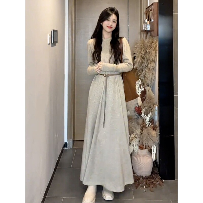 2025 Super Hot Inner Knitted Dress Women's Autum New Style Petite Elegant Long Skirt Trendyy and Versatile