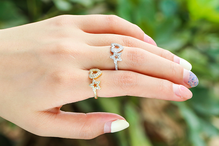 Fashion Micro-inlaid Stars Peach Heart-shaped Opening Adjustable Ring display picture 1