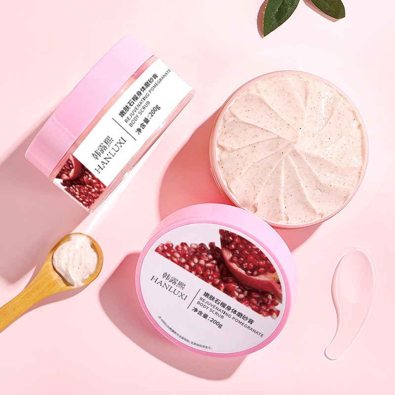 Han Luxi granada semilla rejuvenecedor exfoliante cuerpo limpio piel suavizante humectante exfoliante fabricante image 3