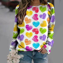亚马逊独立站wish跨境2024春夏季女装爱心印花宽松圆领长袖卫衣