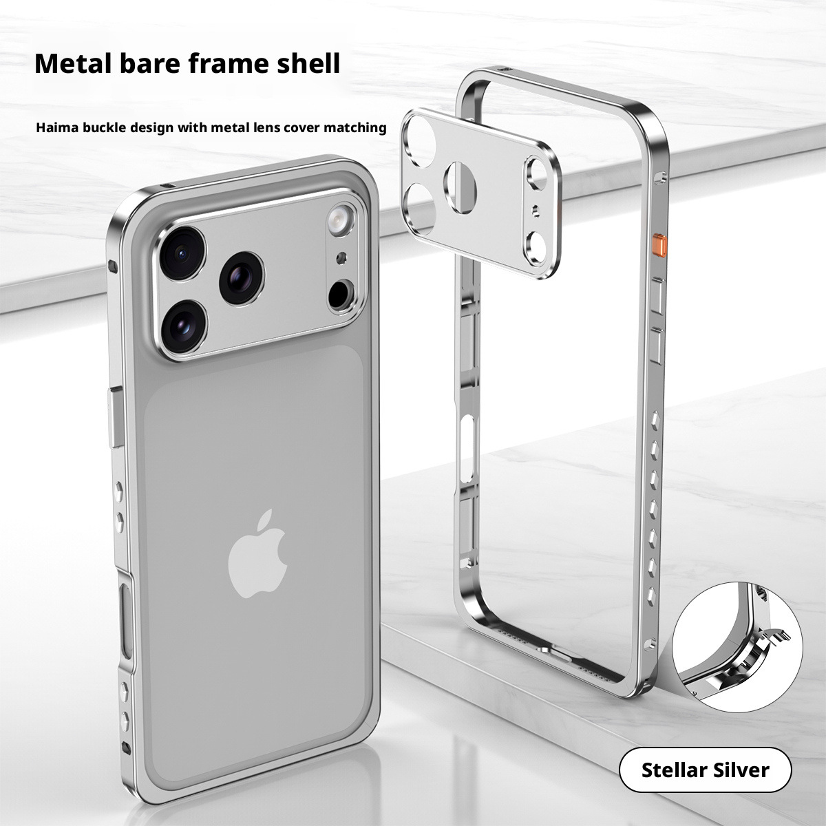 Ốp lưng iPhone viền kim loại tản nhiệt chống sốc dạng khung móc biển — Cam, Bạc, Đen, Xanh chi tiết 14