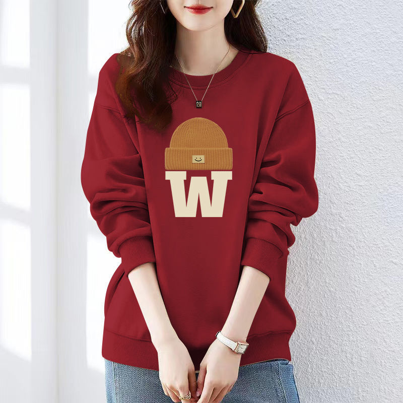 Women's Sweatshirt Fleece-Lined and Thickeneded Spring, Autumn and Winter 2025 New Thin High-Quality Oversize Loose Round Neck Top