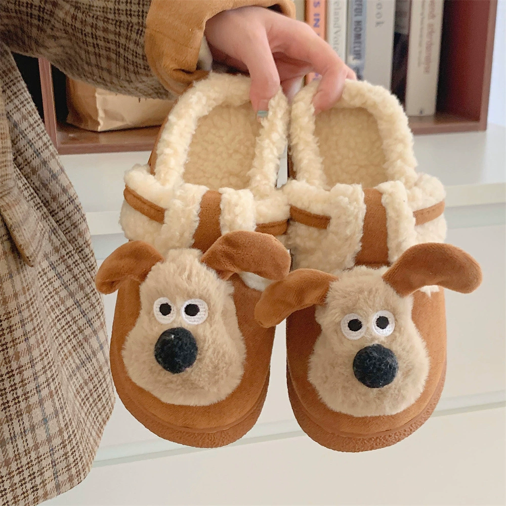 Симпатичные собаки, креативные теплые бархатные хлопковые тапочки из ягненка на флисовой подкладке, Новая женская модная верхняя одежда, обувь Bankin