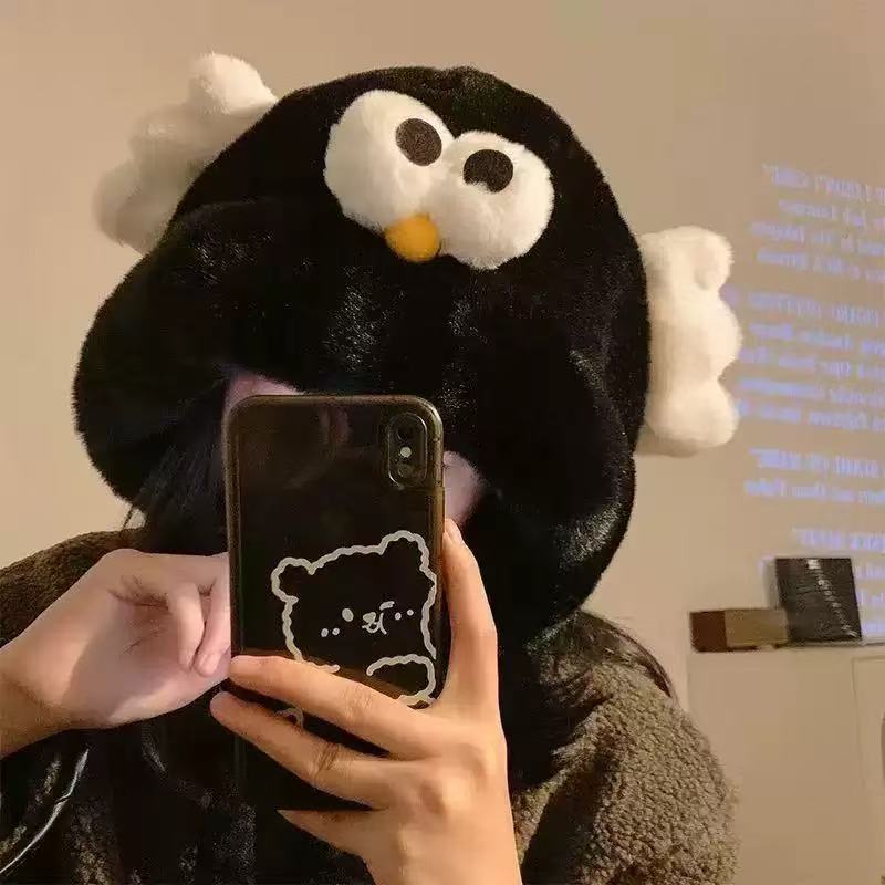 ぬいぐるみクマの帽子女性のための秋と冬 2025 新しいかわいい顔が見える小さな防風暖かい耳保護多用途プルオーバー帽子