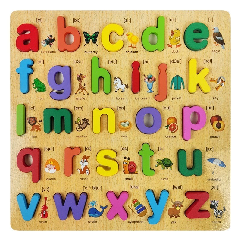 Número de niños, reconocimiento de letras, educación temprana, tablero de agarre manual, rompecabezas, bloques de construcción para bebés, 26 letras en inglés, rompecabezas tridimensional para niños