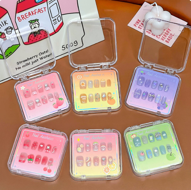 Children's Nail Stickers for Little Girls, 3D Cute Cherry Heart Removable Short-Style Wearable Nail Stickers for Girls