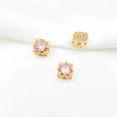 Micro-Paved Zircon Round Square Four-Leaf – Zərgərlik ara hissələri - style-4-pink-zirconium-110mm-gold
