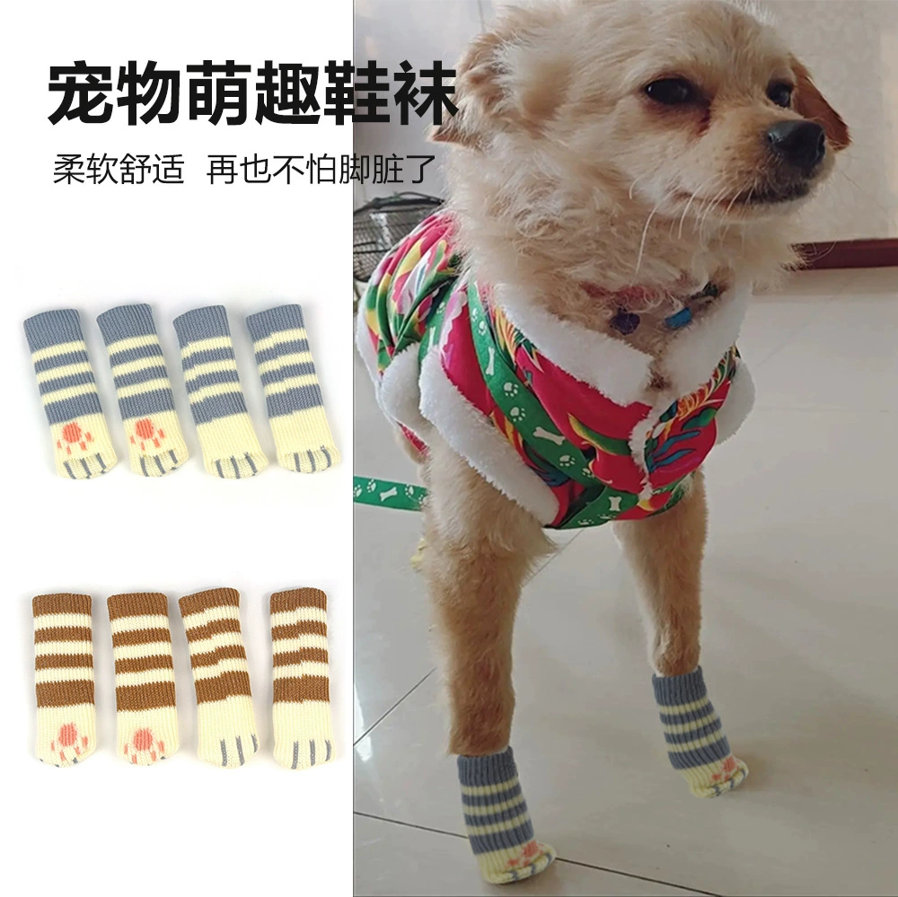 Трансграничные носки для домашних животных анти-грязные противоскользящие мультяшные вязаные кошки противоскользящие теплые собаки хлопчатобумажные носки для животных оптом