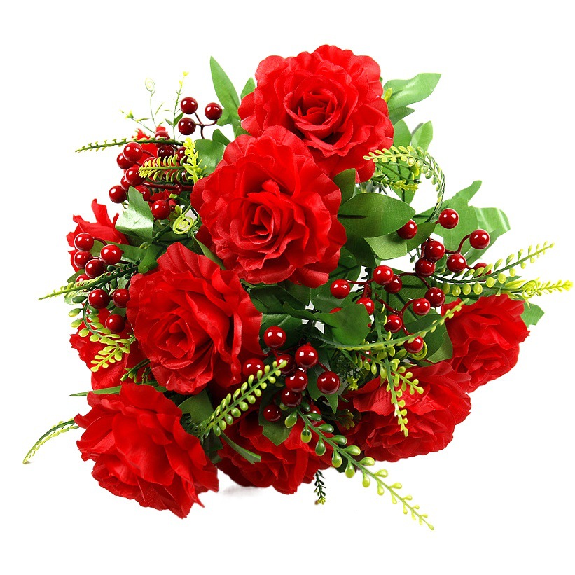 Flor artificial ramo de rosas Festival de Primavera mostrar festivo 18 pelo fortuna rosa de seda fortuna fruta París Rosa combinación flor falsa